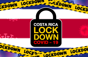 Costa Rica Lockdown for Coronavirus Outbreak quarantine. Covid-19 Pandemic Crisis Emergency.Background concept A blurred image of Costa Rica flag and lock symbol for design