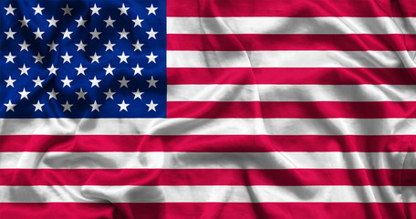 USA national flag background with fabric texture. Flag of United States of America waving in the wind. 3D illustration