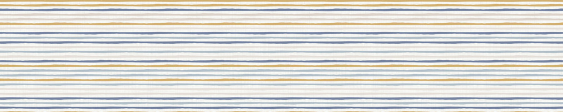 
Seamless French Farmhouse Stripe Pattern. Provence Blue Linen Shabby Chic Style. Hand Drawn Texture. Yellow Blue Background. Doodle Line Wallpaper Home Decor Swatch. Modern Textile All Over Print