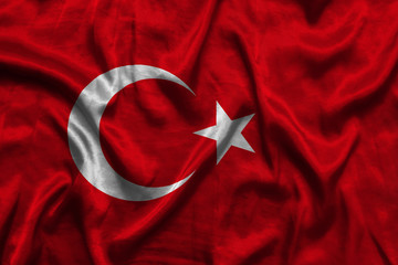 Turkey national flag background with fabric texture. Flag of Turkey waving in the wind. 3D illustration