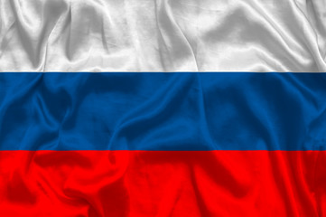 Russia national flag background with fabric texture. Flag of Russian Federation waving in the wind. 3D illustration