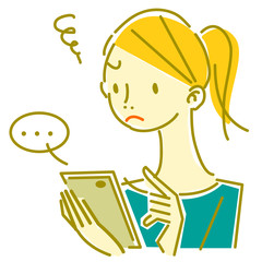 natural hand drawn woman, phone, annoyed