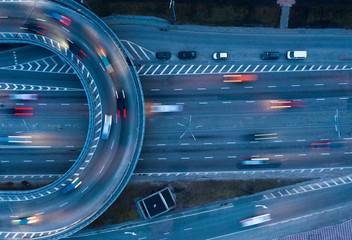 Crossroad at dusk, aerial view