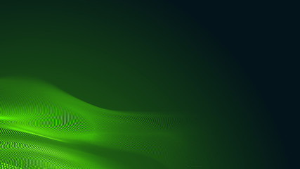 Dot green wave light screen gradient texture dark background. Abstract  technology big data digital background. 3d rendering.