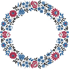 Circle frame made of authentic Hungarian embroidery folk pattern originating from the famous Kalocsa region.