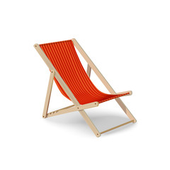 Wooden red folding chair for leisure and tourism summer trip, sea 