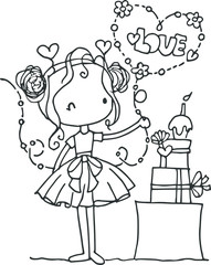 cartoon beautiful girl  card illustration