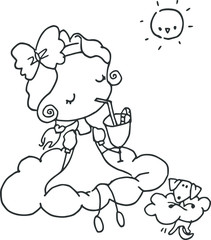 Obraz premium cartoon beautiful girl card illustration