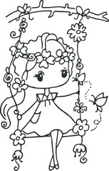 cartoon beautiful girl  card illustration