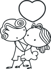 cartoon boy and girl fall in love