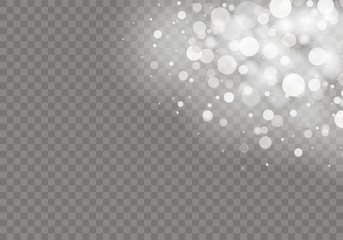 Sparkling magical dust particles. Glowing light effect with many glitter particles isolated on transparent background. Christmas abstract pattern. Vector sparkles on a transparent background.