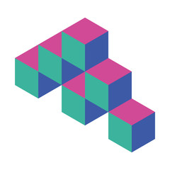 Pyramid of cubes in 3 retro colors. Isometric 3D vector object