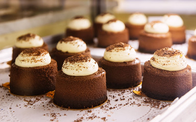 Chocolate cheesecake pie desserts with cream topping reflex