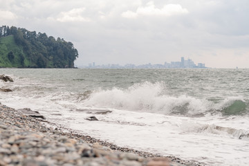 Georgia, Ajaria, green cape. waves at sea on a cloudy day.