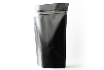 Fototapeta na wymiar matt black plain coffee standup pouch packaging pouch with zipper on white background