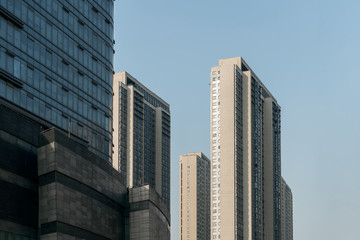Fototapeta premium Downtown buildings with blue sky background.