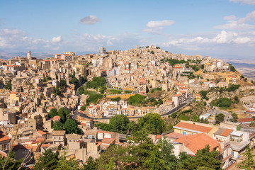 Fototapeta na wymiar Panoramic aerial view of Enna old town, Sicily, Italy. Enna city located at the center of Sicily and is the highest Italian provincial capital
