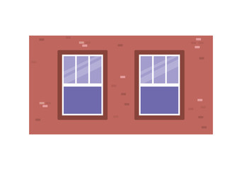 Isolated windows outside brown building vector design
