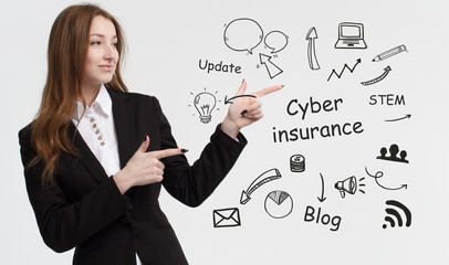 Business, technology, internet and network concept. Young businessman thinks over ideas to become successful: Cyber insurance