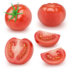 Set of fresh red tomatoes isolated on a white background.