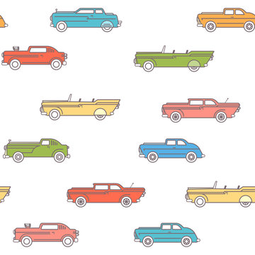 Colorful vintage car pattern background.Vector illustration of Vintage car seamless pattern.