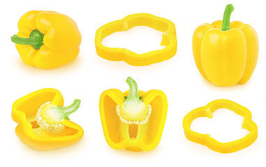 Set of yellow Bell peppers isolated on a white background.