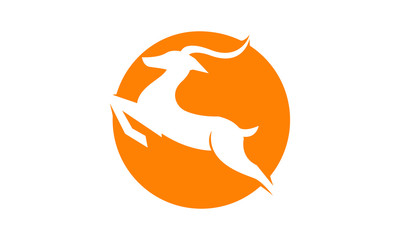 Ghazel jump logo design in a sun background, Deer Hind run illustration on a white background