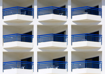 blue and white balcony building texture