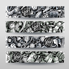 Sports vector hand drawn doodle banners design.