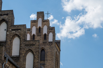 Low angle view of old building against sky