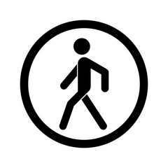 No walking sign. Prohibited black road sign isolated on white background. Pedestrian sign. Stop entry symbol for forbidden. Forbidden walking sign Vector illustration