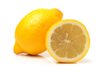 Ripe lemons on white background
