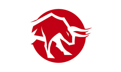 Buffalo in a red circle for logo design, bull symbol illustration on white background