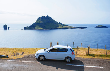 car and view on mountain island