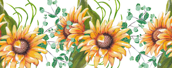 horizontal-border-with-sunflower