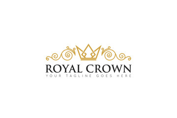 elegance crown logo and icon with ornament vector illustration design template