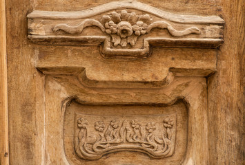 decorative elements of the old wooden door