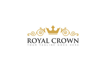elegance crown logo and icon with ornament vector illustration design template