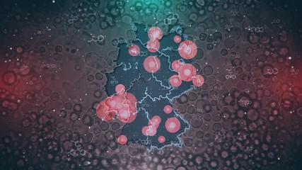 Motion graphics map of Germany with the localization and spread of the epidemic across the country. Suitable for mapping outbreaks of diseases, epidemics, the spread of crisis situations and emergency