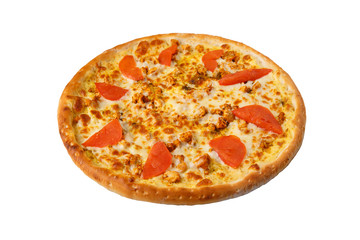 Delicious classic italian Pizza with ham, tomatoes and cheese