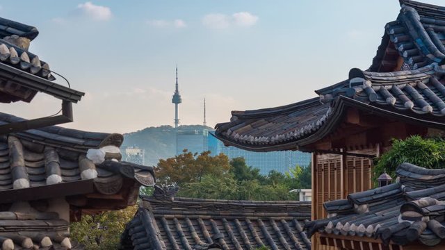 Time lapse of Bukchon Hanok Village in Seoul,South Korea.