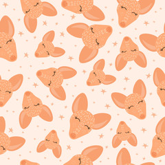 Seamless pattern with a cute kangaroo on a beige background. Vector illustration with an Australian animal. Doodle style. Design of packaging paper, fabrics, and clothing. Kangaroo. Textile print. 