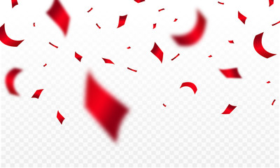 Celebration background template with confetti red ribbons. luxury greeting rich card. Vector illustration.