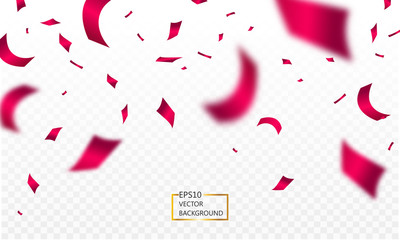 Celebration background template with confetti red ribbons. luxury greeting rich card. Vector illustration.