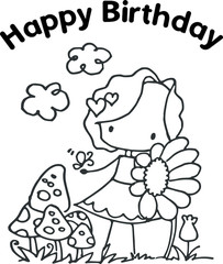 cartoon cute girl happy birthday card 