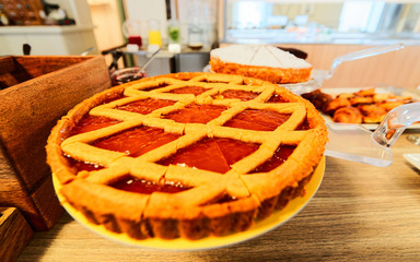 Sweet Apple pie pastry with jam at cafe reflex