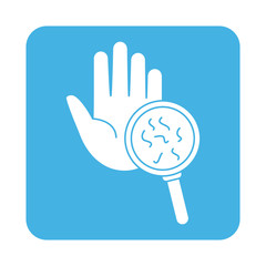 covid 19 coronavirus prevention infected hand analysis with magnifying glass block style icon
