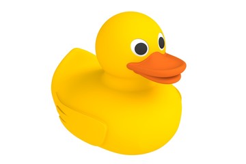 Yellow rubber duck isolated on white background, 3d rendering