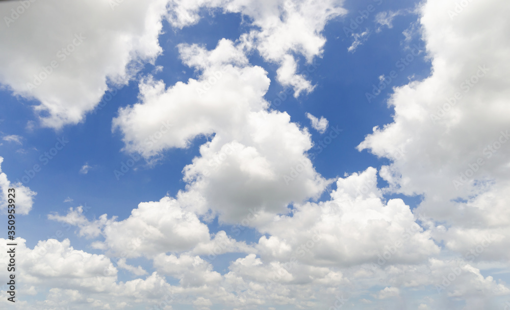 Wall mural blue sky and white fluffy cloud horizon outdoor for background.