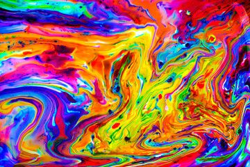 Colorful abstract acrylic painting. Natural dynamic mixture of oil colored pigments fluid flow background.